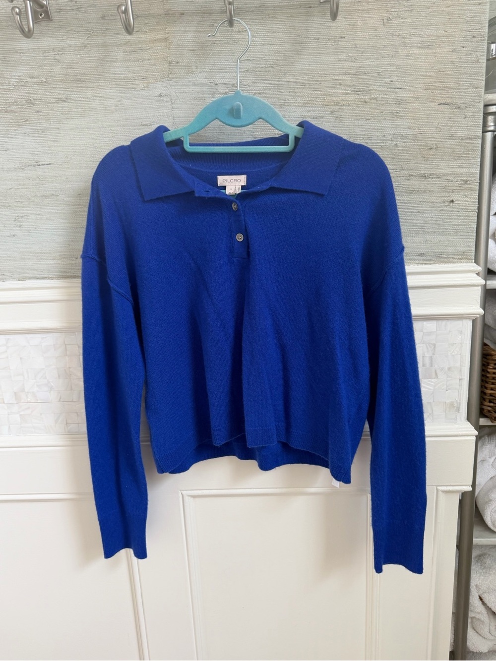 Small Anthropologie pilcro Jensen cashmere cropped collar sweater sapphire blue - Picture 3 of 14